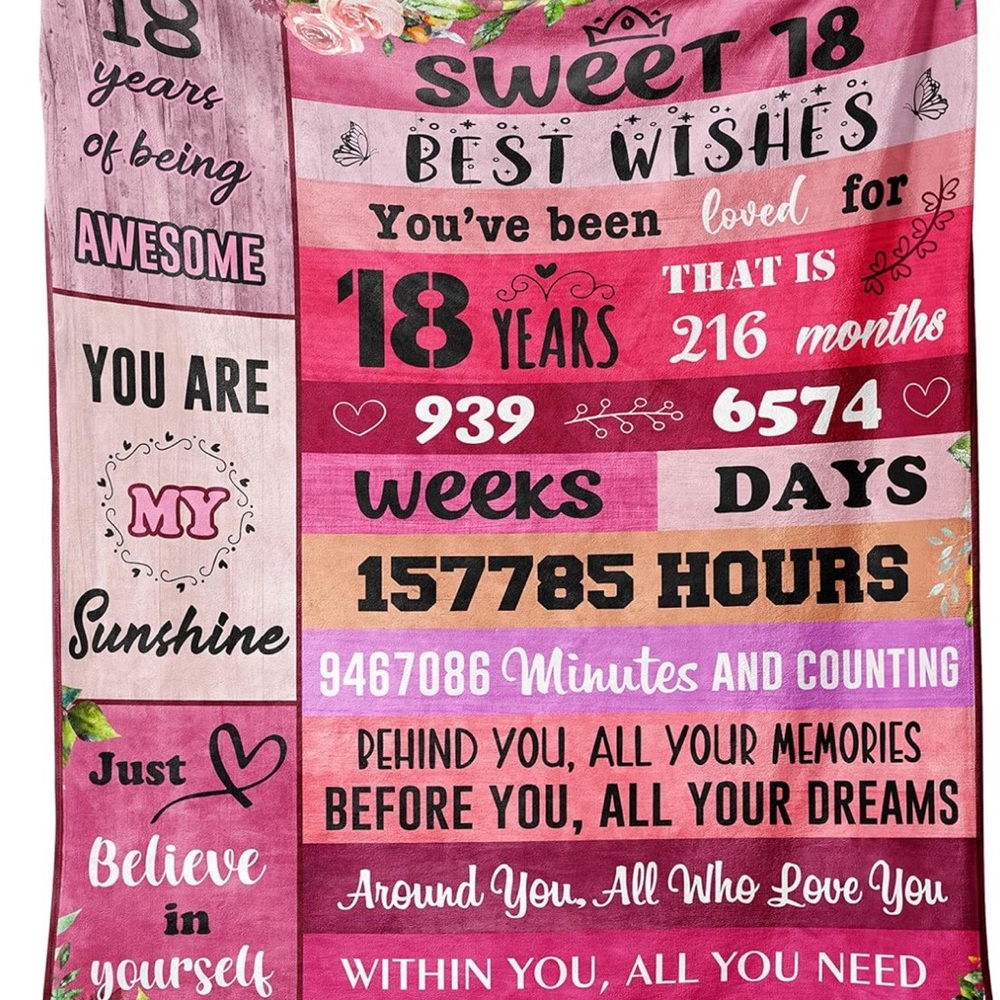Girls blanket gift for 18th birthday (50x60)